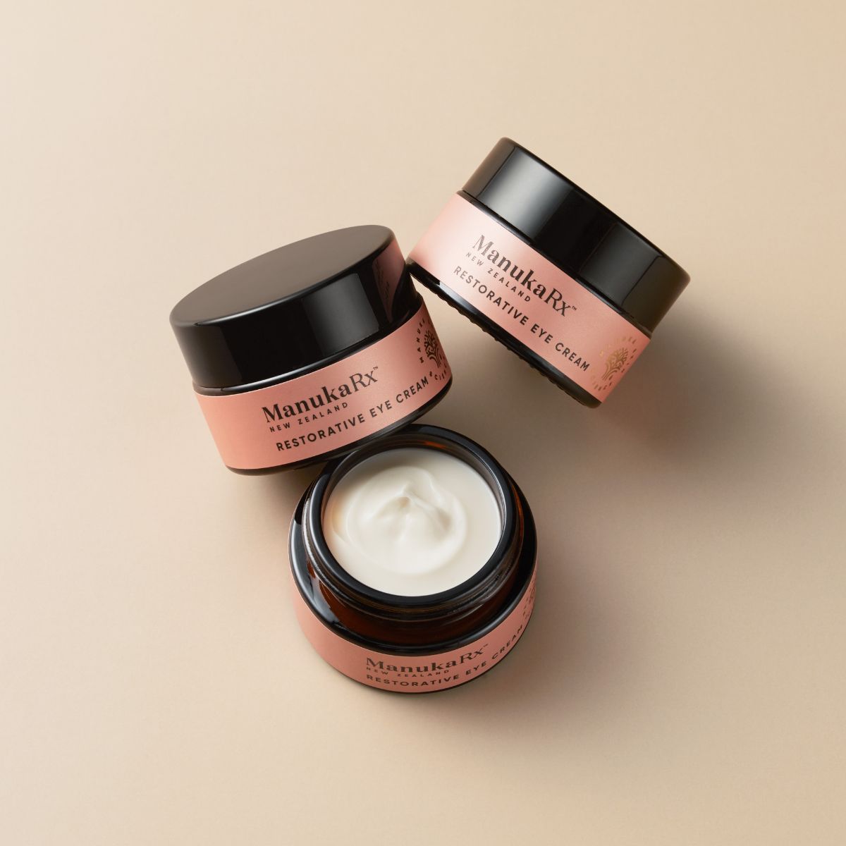 Jars of ManukaRx Restorative Eye Cream