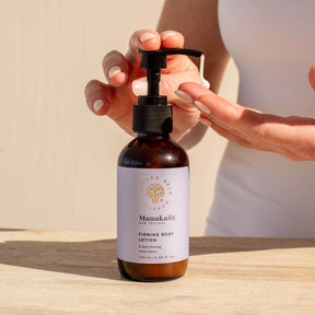 ManukaRx Firming Body Lotion pumped into hands